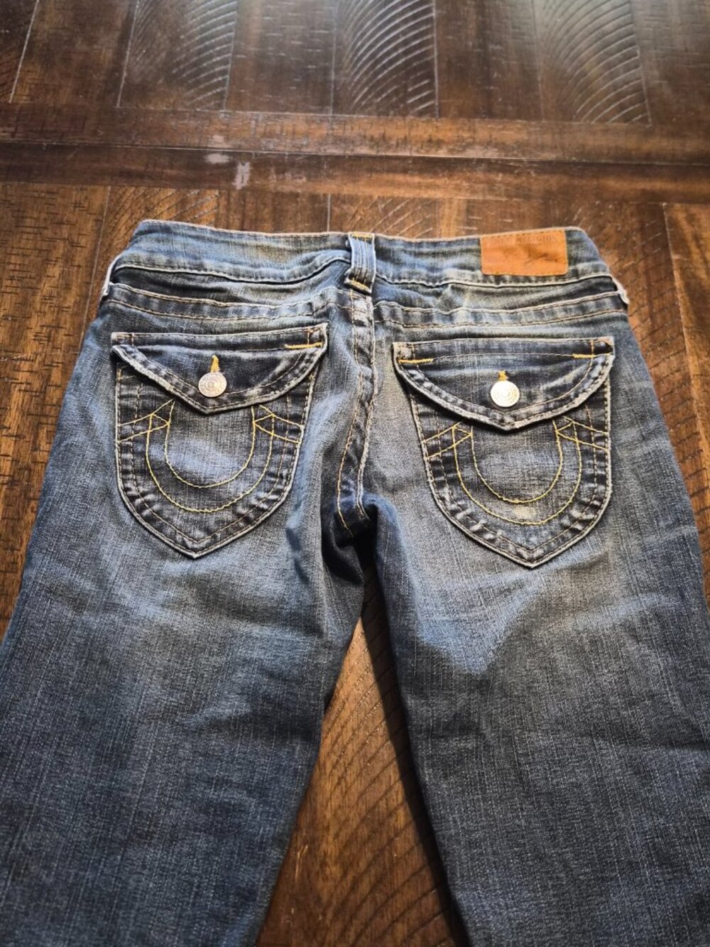True Religion Jeans Womens Sz 27 Blue Slim Straight Leg Flap Pocket Stretch G952